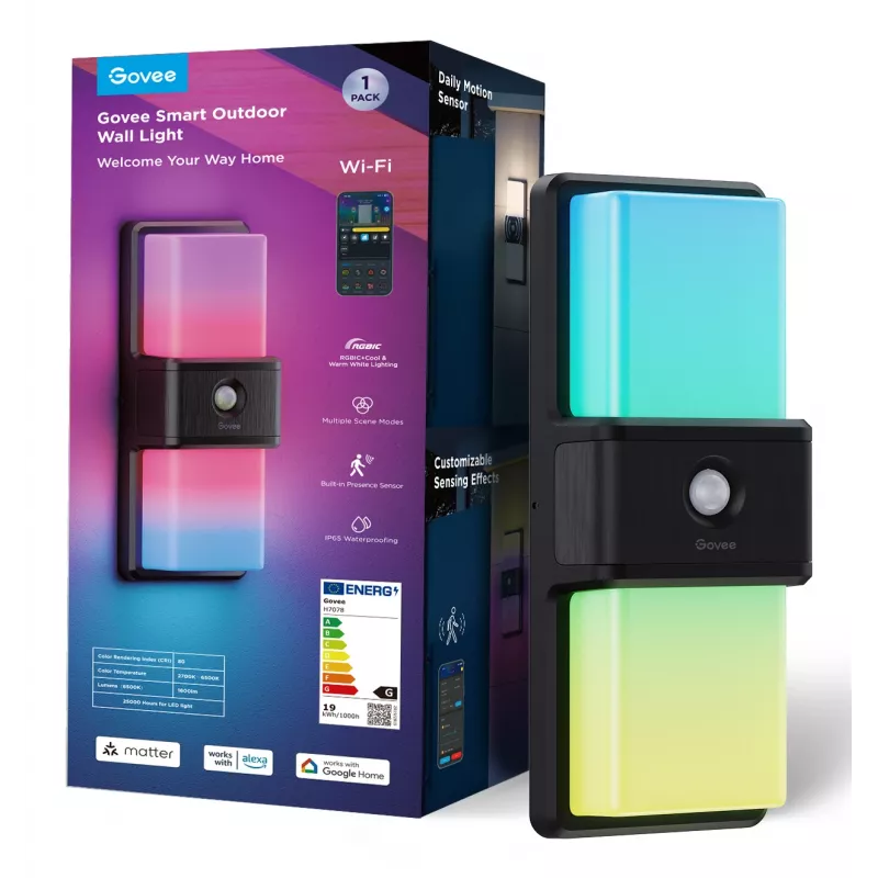 Außenwandleuchte Govee H7078CD1 Smart RGB-Farbwechsel, WLAN-/App-Steuerung