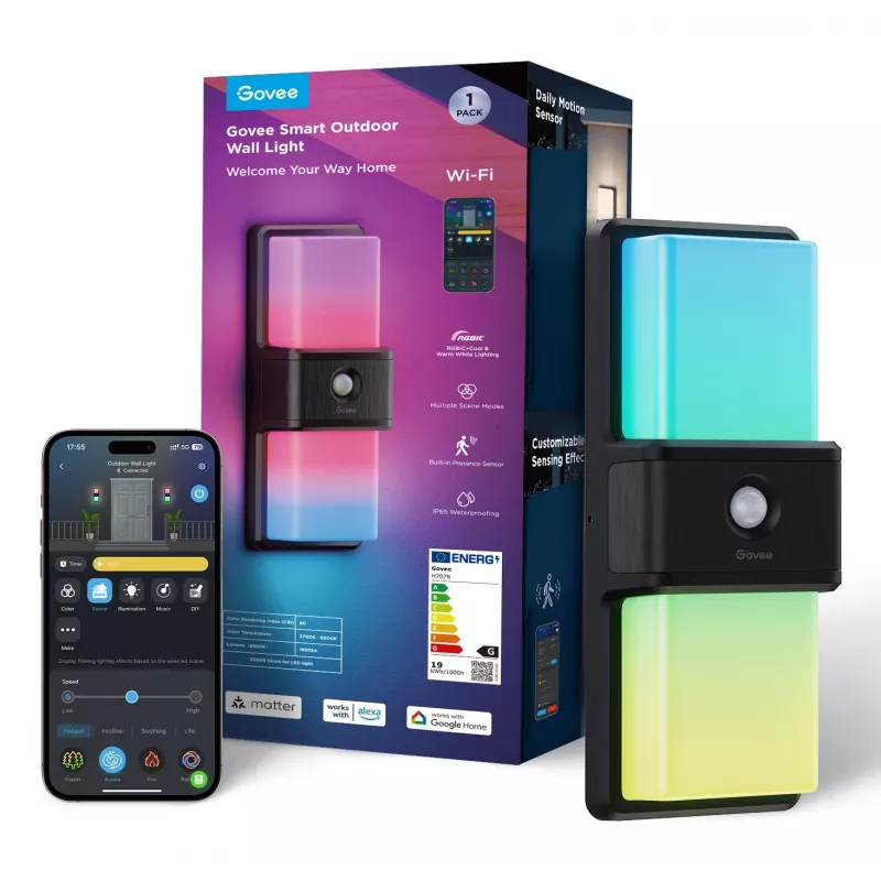Außenwandleuchte Govee H7078CD1 Smart RGB-Farbwechsel, WLAN-/App-Steuerung
