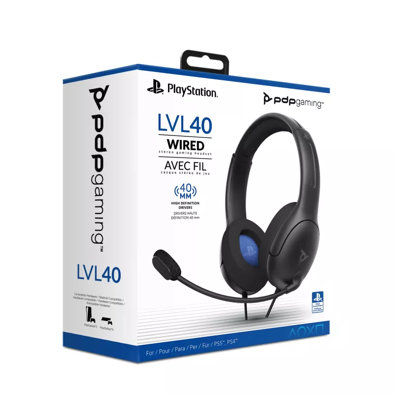PDP LVL50 Wired Headset PS4 weiß - 50-mm-Treiber, kabelgebunden, Kabelgebunden, Gaming, Headset, Schwarz