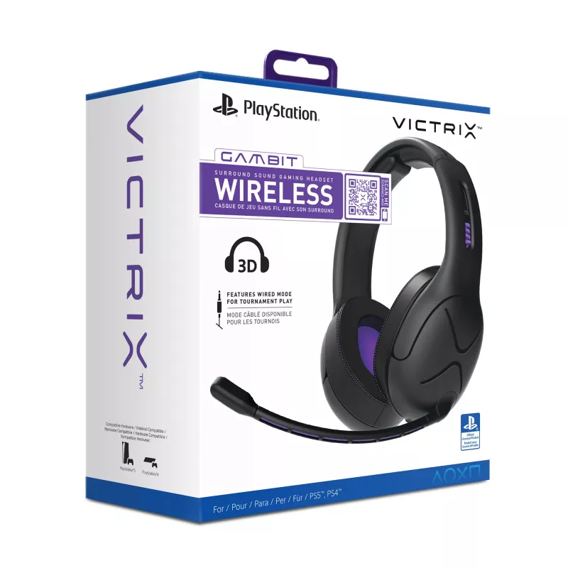 Headset VICTRIX Gambit Wireless — kabelgebunden & kabellos, 20–20000 Hz, 2 m Kabel, 301 g, schwarz/lila