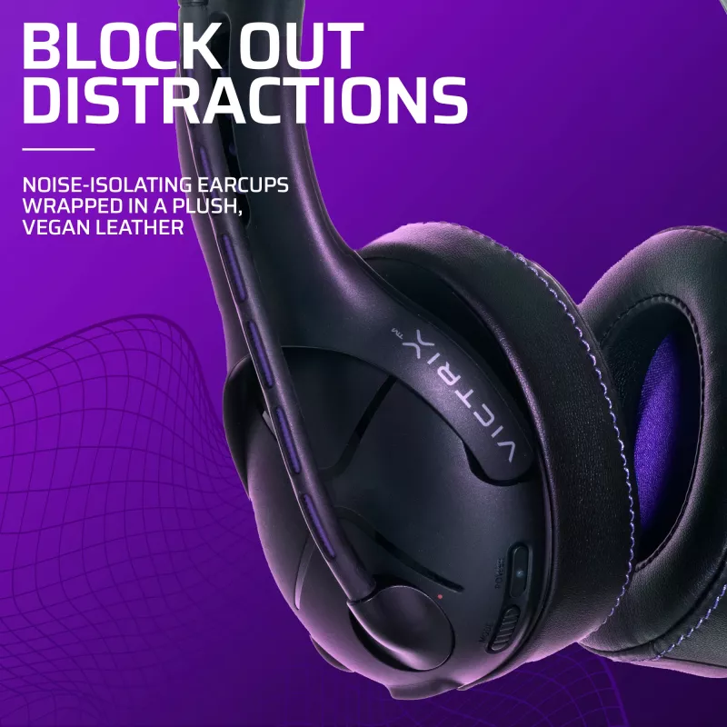 Headset VICTRIX Gambit Wireless — kabelgebunden & kabellos, 20–20000 Hz, 2 m Kabel, 301 g, schwarz/lila