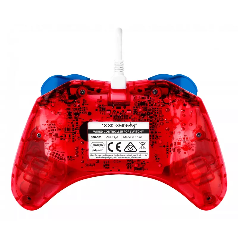 PDP Rock Candy: Mario Punch Rot, Transluzentes USB-Gamepad Analog/Digital Nintendo Switch, Nintendo Switch Lite, Nintendo Switch OLED