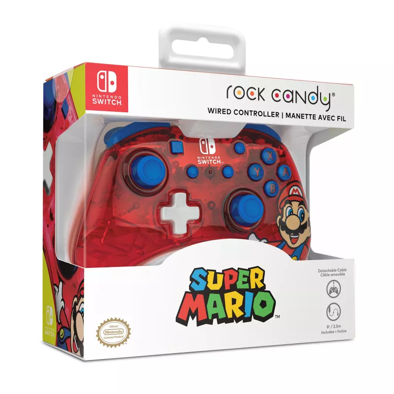 PDP Rock Candy: Mario Punch Rot, Transluzentes USB-Gamepad Analog/Digital Nintendo Switch, Nintendo Switch Lite, Nintendo Switch OLED