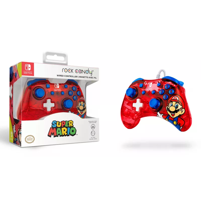 PDP Rock Candy: Mario Punch Rot, Transluzentes USB-Gamepad Analog/Digital Nintendo Switch, Nintendo Switch Lite, Nintendo Switch OLED