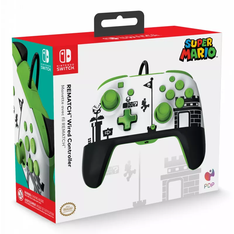 PDP REMATCH Wired Controller: Super Mario Retro, Gamepad, Nintendo Switch, Nintendo Switch OLED, D-pad, Home-Taste, Analog/Digital, Kabelgebunden, USB