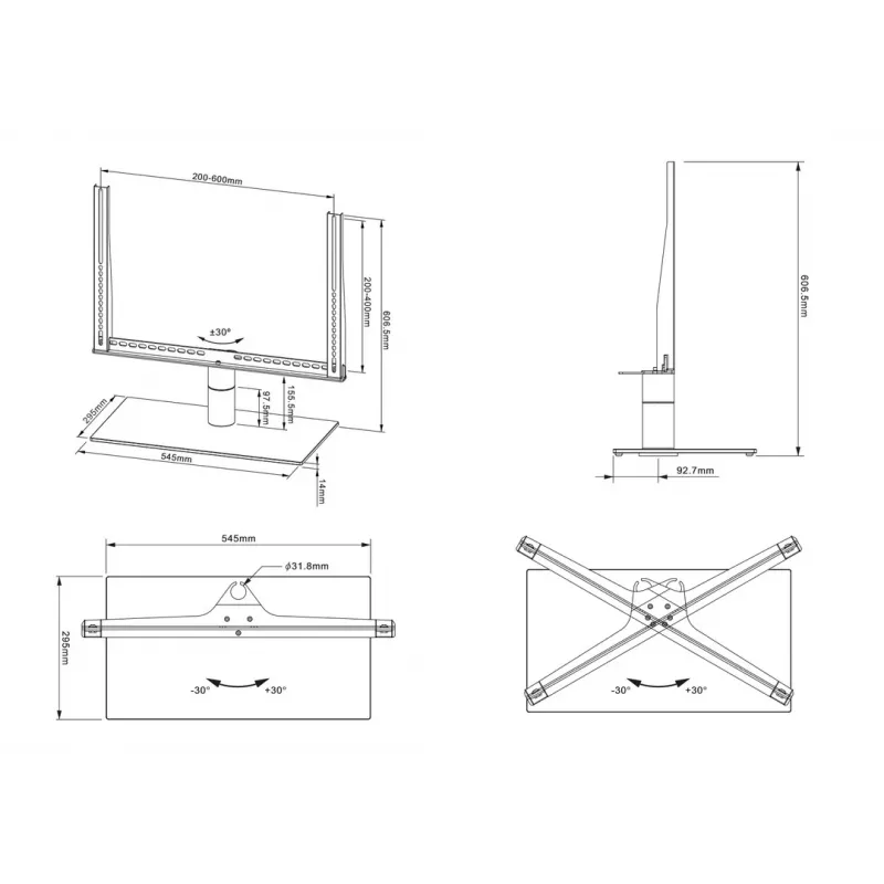 Tischstandfuß Multibrackets M VESA Turn Schwarz Groß MAX 600x400
