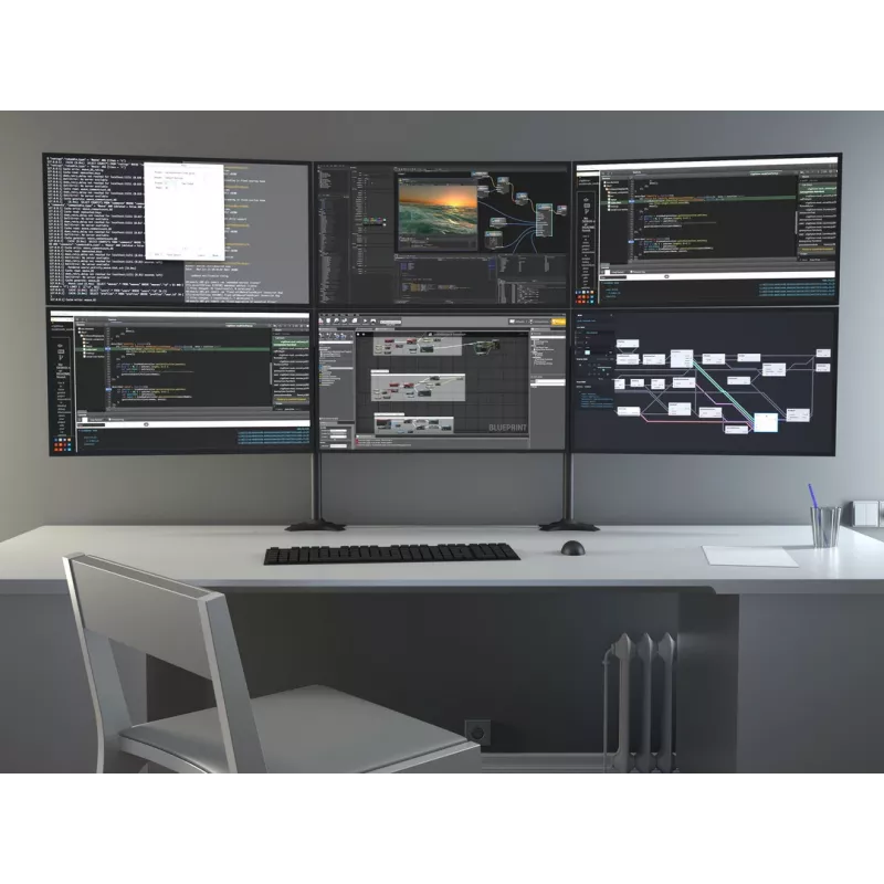 Triple-Monitor-Tischhalterung-Erweiterungskit MULTIBRACKETS M VESA für 3 Displays 24–32 Zoll bis 24 kg, Aluminium/Kunststoff, schwarz
