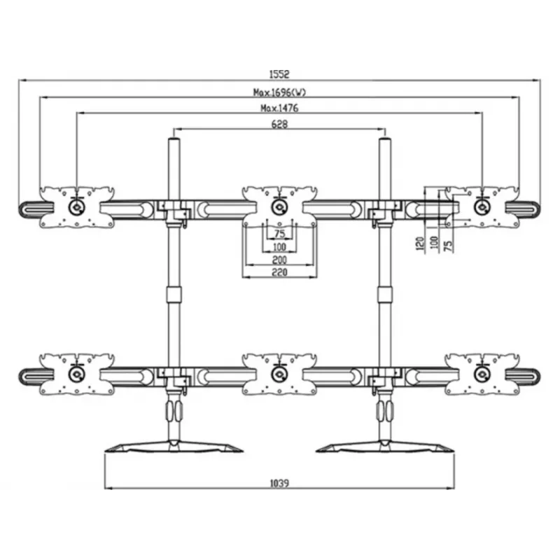 Triple-Monitor-Tischhalterung-Erweiterungskit MULTIBRACKETS M VESA für 3 Displays 24–32 Zoll bis 24 kg, Aluminium/Kunststoff, schwarz
