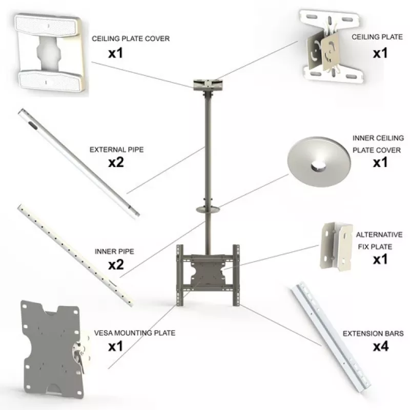 Multibrackets M Public Ceilingmount Medium Single White 3000 Maximale Tragfähigkeit 30 kg Min. Bildschirmgröße 32 Zoll Max. Bildschirmgröße 55 Zoll