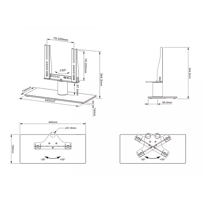 Tischständer Multibrackets M VESA Tablestand Turn Schwarz X Small MAX 200x200
