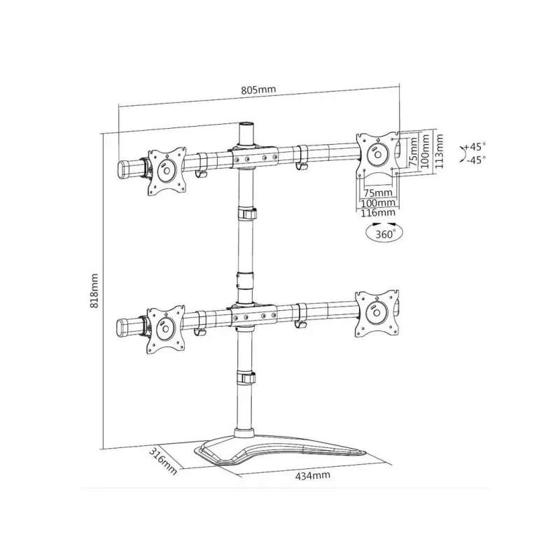 Multibrackets M Deskstand Basic Quad Freestanding-Halterung 32 kg 15-27 Zoll