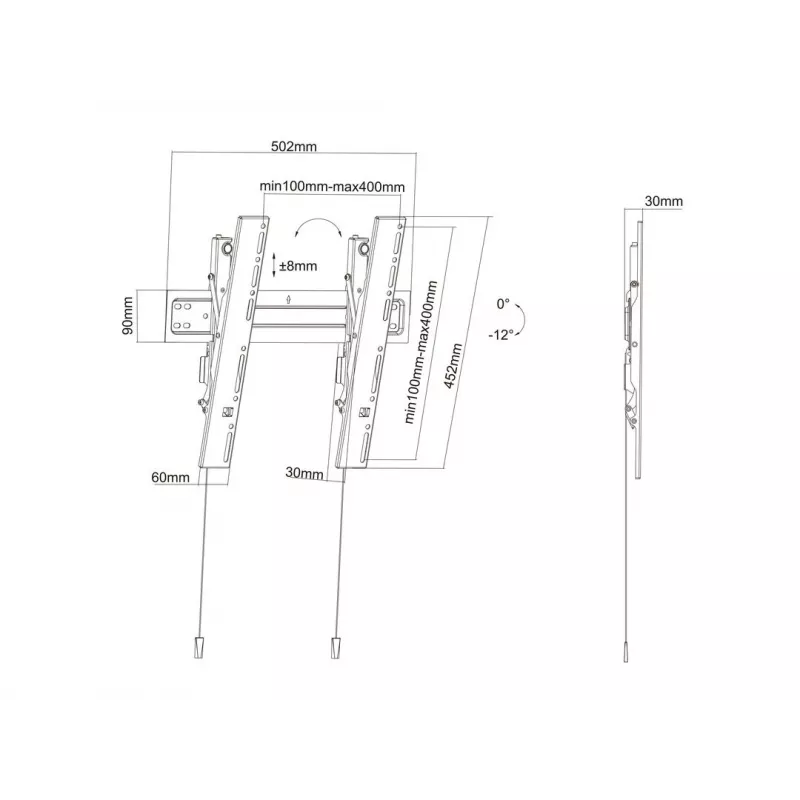 Multibrackets M VESA Wandhalterung Super schlank Tilt 400 MAX, 81,3 cm (32″), 139,7 cm (55″), 100 x 100 mm, 400 x 400 mm, Kunststoff, Stahl, Schwarz