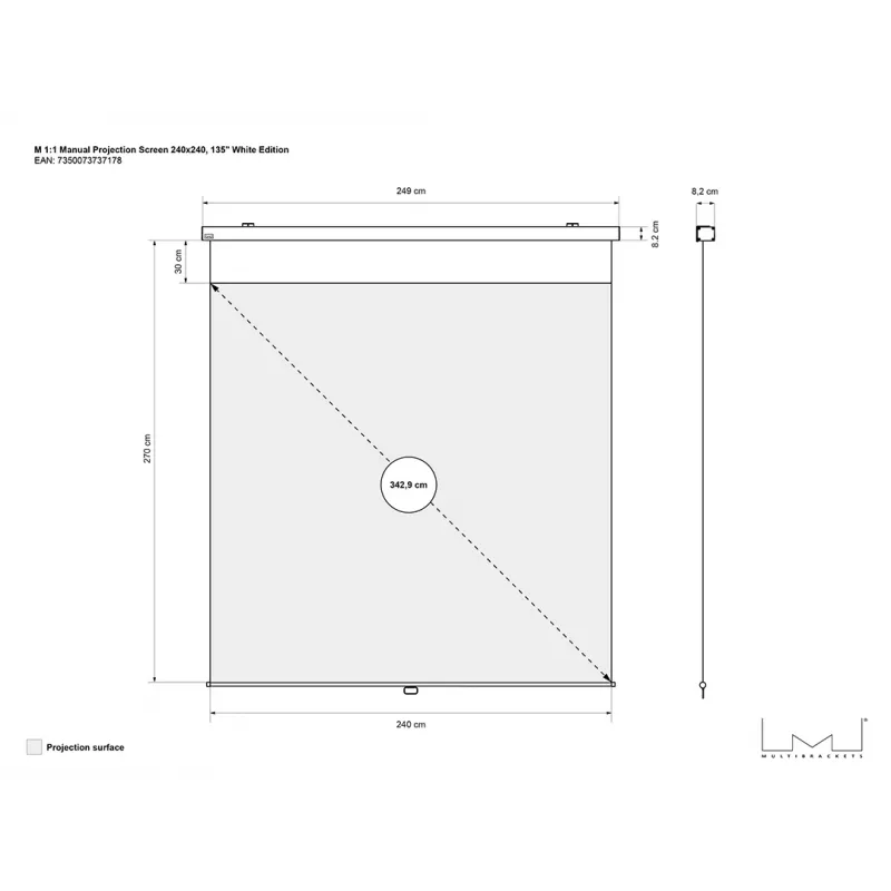 Multibrackets M 1:1 manuelle Projektionsleinwand 240x240, 135 Zoll White Edition