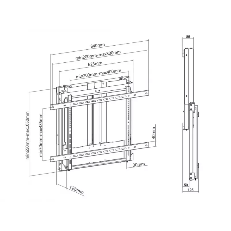 Wandhalterung MULTIBRACKETS M Counterbalanced HD für 37-Zoll–55-Zoll-Fernseher, VESA 200x200–800x400, 23–40 kg, Höhenverstellung 0–400 mm, Schwarz