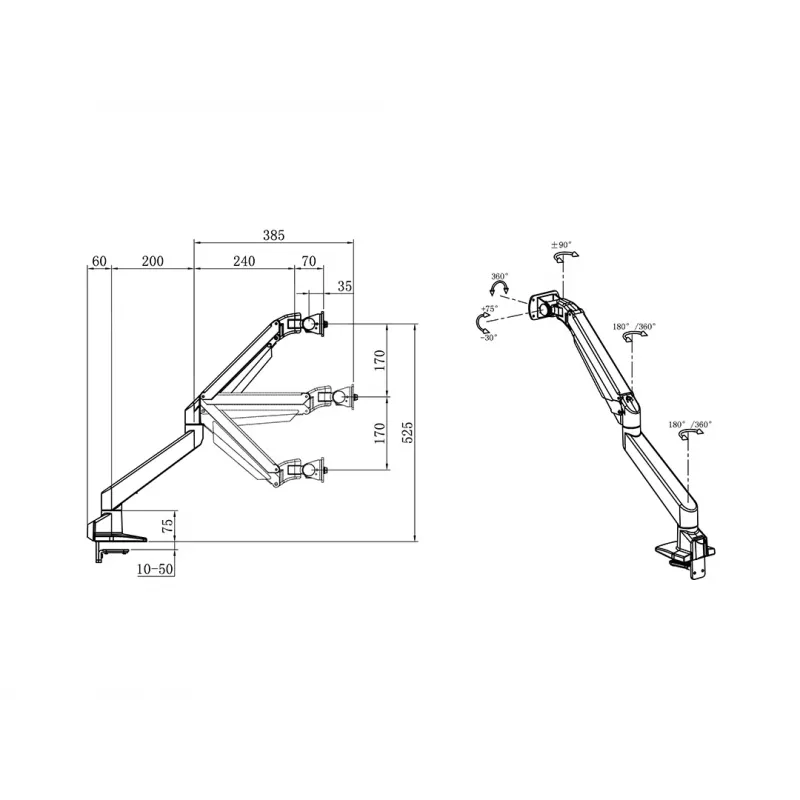 Multibrackets M Gaslift Arm Samsung G9 Single Schwarz 20 kg Tischmontage