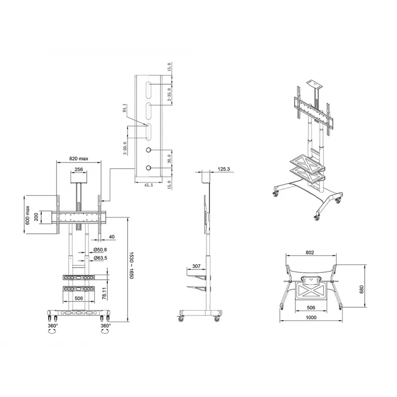 Bodenständer für Displays MULTIBRACKETS M Public Basic 180 Plus — unterstützt 55 Zoll–80 Zoll, max. 90 kg, VESA 200x200–600x400, schwarz