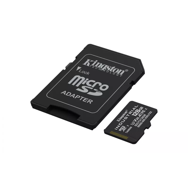 MicroSDXC-Flashkarte Kingston 128 GB Industrial C10 A1 pSLC UHS-I, 100 MB/s Lesen, 80 MB/s Schreiben, V30/U3, Schwarz + SD-Adapter