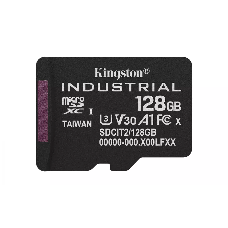 MicroSDXC-Flashkarte Kingston 128 GB Industrial C10 A1 pSLC UHS-I, 100 MB/s Lesen, 80 MB/s Schreiben, V30/U3, Schwarz + SD-Adapter