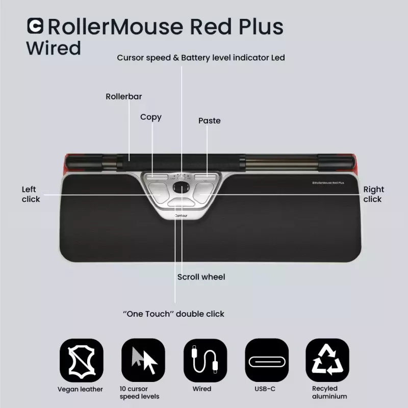 Contour Design RollerMaus Red Plus kabelgebundene ergonomische Maus USB-C 2800 DPI