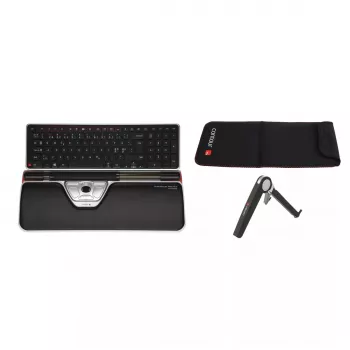 Contour RollerMaus Red Plus WL Travel Kit — kabellos RF, Full-Size-Tastaturformfaktor, schwarz, inklusive Maus und Handgelenkauflage