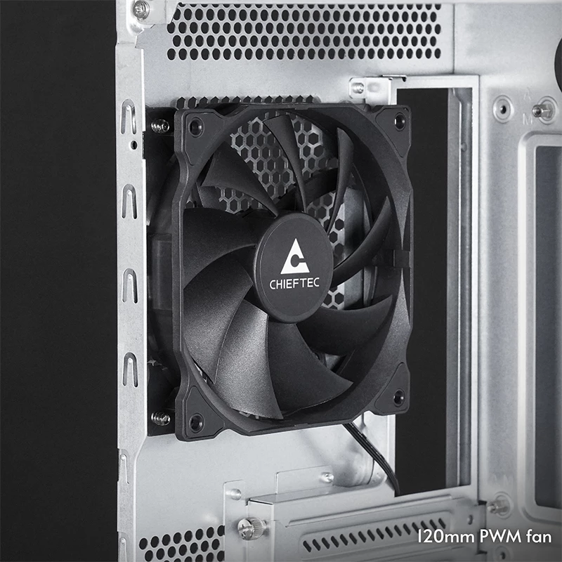 Computergehäuse CHIEFTEC BW-01B-OP Midi Tower ATX/ITX, unterstützt 6×3,5 Zoll + 4×2,5 Zoll, 2×5,25 Zoll, hinten 1×120 mm, SGCC, schwarz, 200×510×465 mm