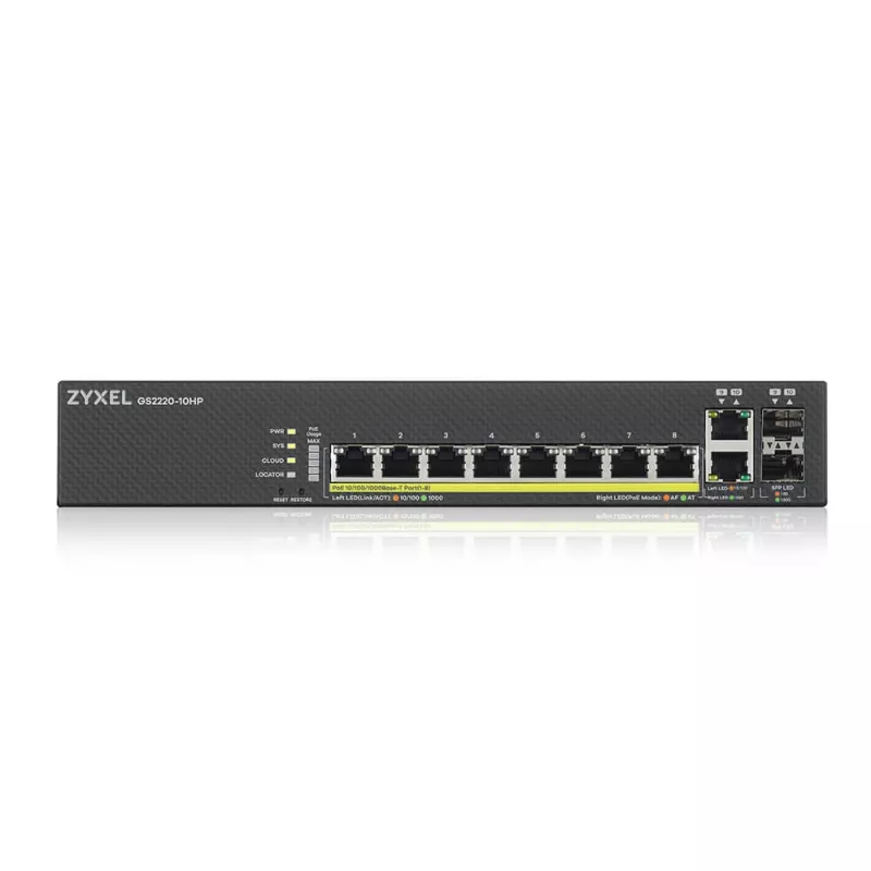 Zyxel GS2220-10HP-EU0101F Netzwerk-Switch Managed L2 Gigabit Ethernet (10/100/1000) Power over Ethernet (PoE) Schwarz