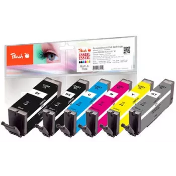 Peach 320523 Tintenpatrone 6 Stück Kompatibel Hohe (XL) Reichweite Schwarz, Cyan, Grau, Magenta, Gelb