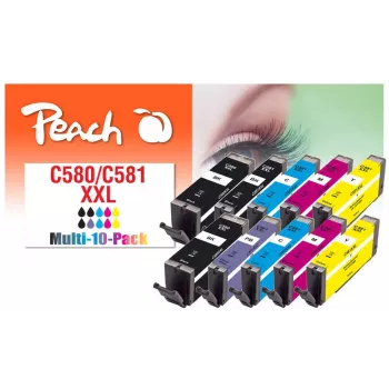 Peach PI100-437 Tintenpatrone 10 Stk. Kompatibel Extra (Super) hohe Reichweite Schwarz, Cyan, Magenta, Fotoblau, Gelb