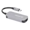 Manhattan USB-C Dock/Hub, Ports (x3): HDMI, USB-A und USB-C, mit Power Delivery (PD) 100 W – benötigt externes USB-C-Ladegerät (nicht im Lieferumfang). USB-gespeist (kein externes Netzteil erforderlich), wenn PD nicht verwendet wird, Aluminium