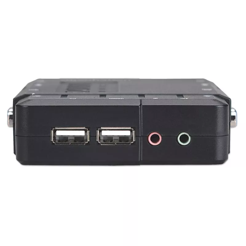 Manhattan KVM-Switch Kompakt 4-Port, 4x USB-A, Kabel im Lieferumfang, Audio-Unterstützung, Steuern Sie 4 Computer über einen PC/Maus/Bildschirm, Schwarz, Lebenslange Garantie, Verpackt