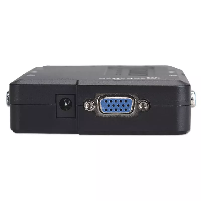 Manhattan KVM-Switch Kompakt 4-Port, 4x USB-A, Kabel im Lieferumfang, Audio-Unterstützung, Steuern Sie 4 Computer über einen PC/Maus/Bildschirm, Schwarz, Lebenslange Garantie, Verpackt