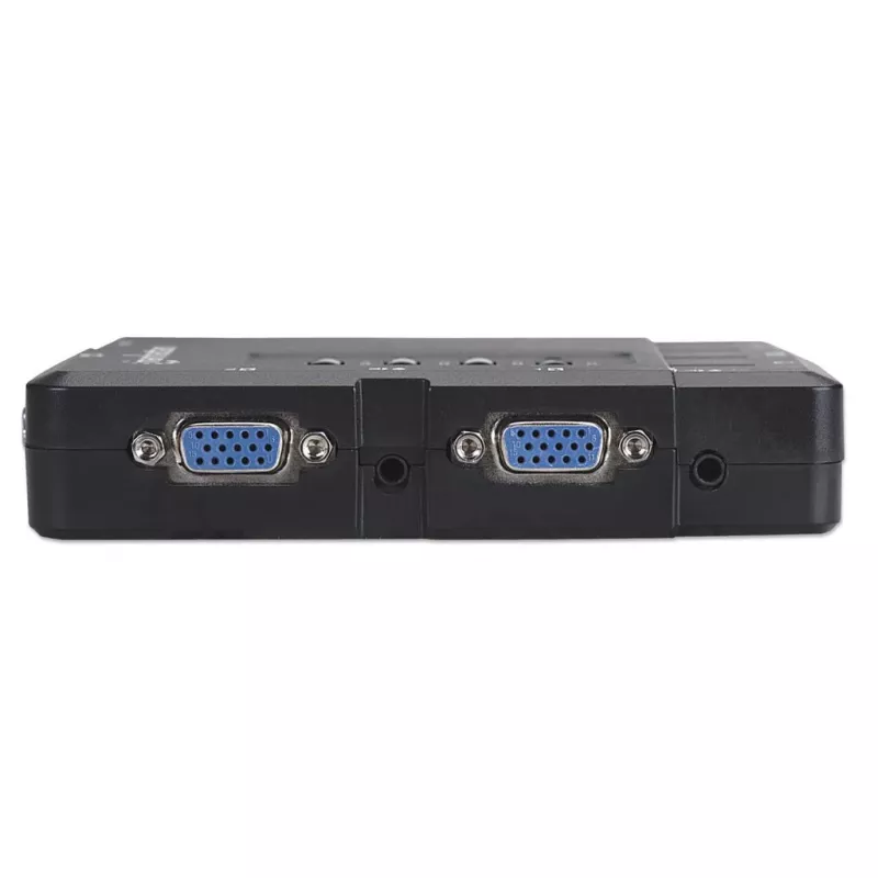 Manhattan KVM-Switch Kompakt 4-Port, 4x USB-A, Kabel im Lieferumfang, Audio-Unterstützung, Steuern Sie 4 Computer über einen PC/Maus/Bildschirm, Schwarz, Lebenslange Garantie, Verpackt