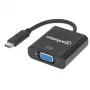 Manhattan USB-C zu VGA Konverterkabel, 1080p@60Hz, Schwarz, 8cm, Stecker auf Buchse, Lebenslange Garantie, Entspricht CDP2HD