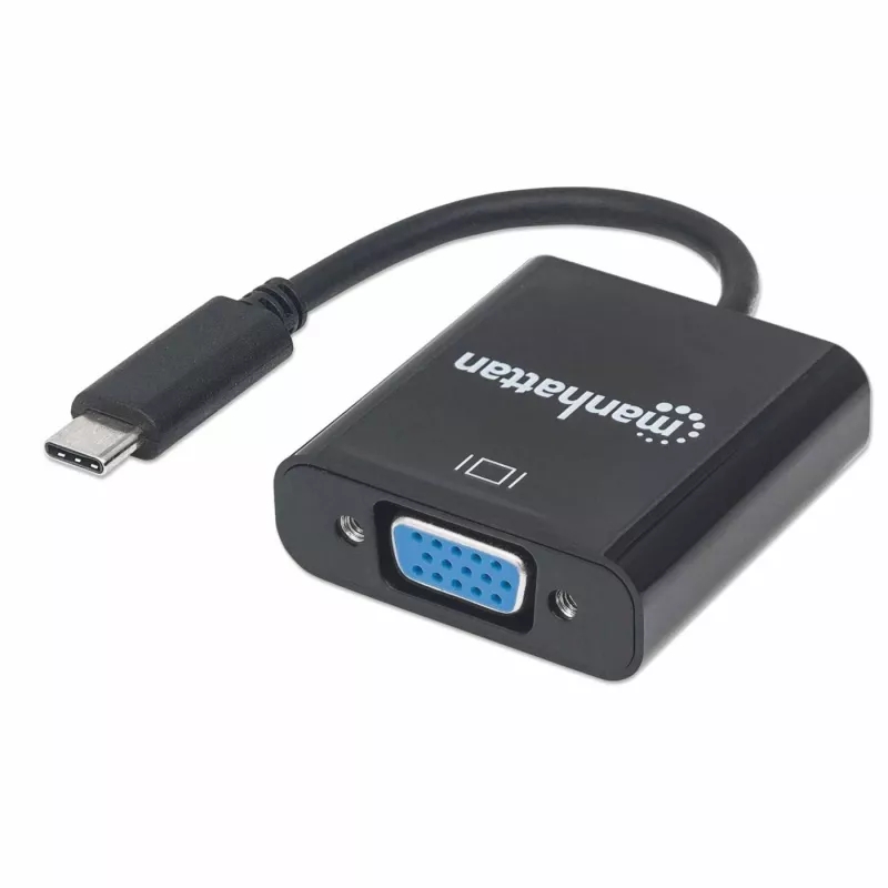 Manhattan USB-C zu VGA Konverterkabel, 1080p@60Hz, Schwarz, 8cm, Stecker auf Buchse, Lebenslange Garantie, Entspricht CDP2HD