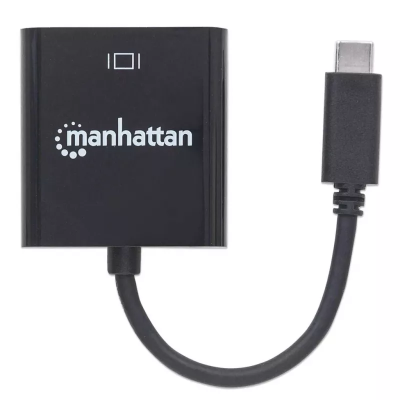 Manhattan USB-C zu VGA Konverterkabel, 1080p@60Hz, Schwarz, 8cm, Stecker auf Buchse, Lebenslange Garantie, Entspricht CDP2HD