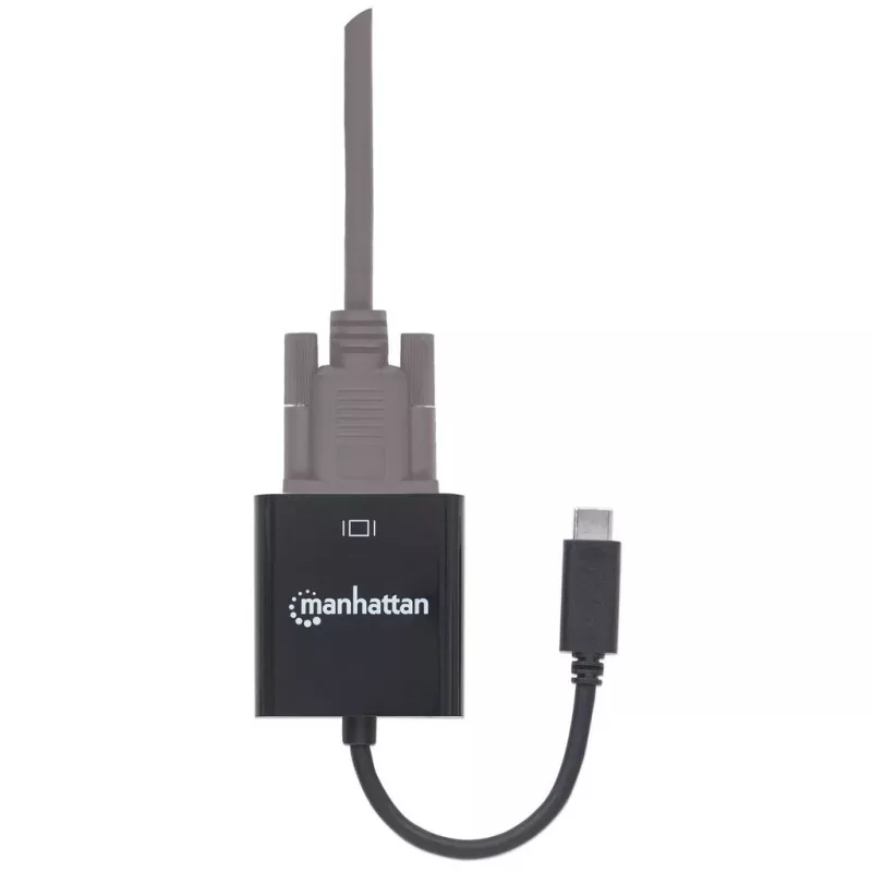 Manhattan USB-C zu VGA Konverterkabel, 1080p@60Hz, Schwarz, 8cm, Stecker auf Buchse, Lebenslange Garantie, Entspricht CDP2HD