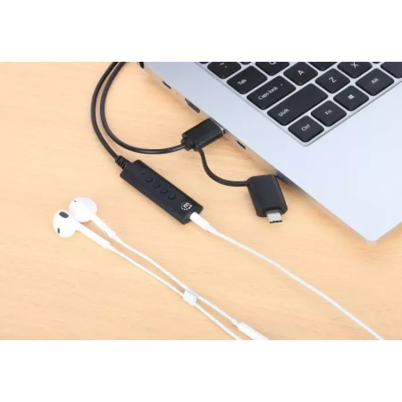 Manhattan USB-C & USB-A auf 3,5 mm Stereo-Audio-Aux-Adapterkabel, 2-in-1, Stecker auf Buchse, Kabel 1 m, unterstützt Mikrofon- und Audiofunktion eines Headsets, CTIA-Standard, Lautstärke- und Stummschaltsteuerung, Schwarz