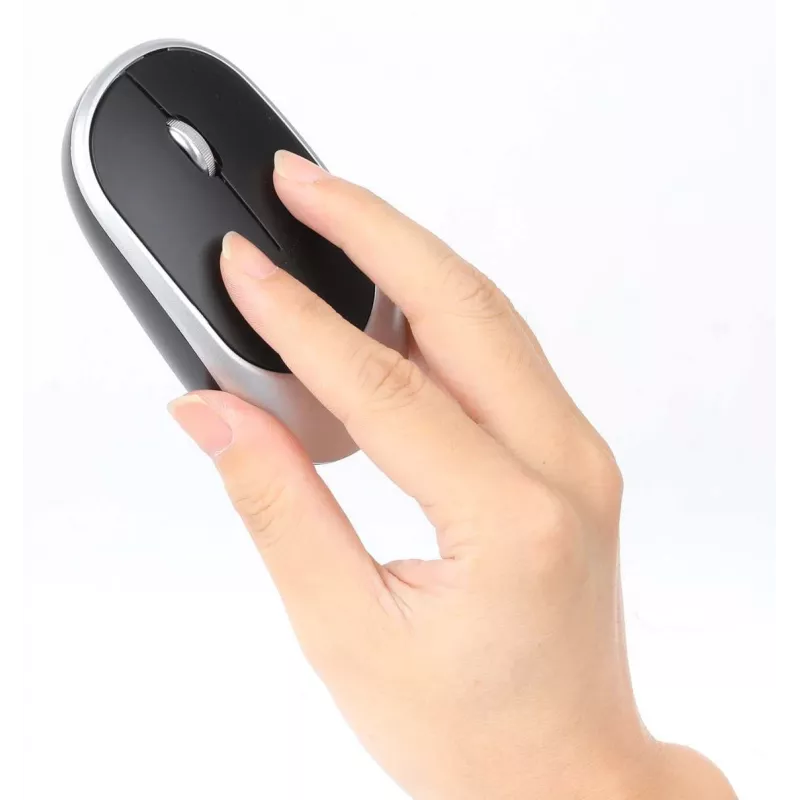 Manhattan Einzelner USB-A-Nano-Empfänger für beides, drahtlose Full-Size-Tastatur, beidhändige optische Maus mit drei Tasten und Scrollrad, 1200 dpi, Silber/Schwarz