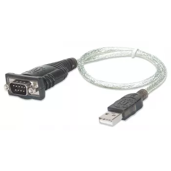 Manhattan USB-A auf Seriell Konverterkabel, 45 cm, Stecker auf Stecker, Seriell/RS232/COM/DB9, Prolific PL-2303RA Chipsatz, schwarz/silbernes Kabel, drei Jahre Garantie, Äquivalent zu ICUSB232V2