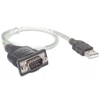 Manhattan USB-A auf Seriell Konverterkabel, 45 cm, Stecker auf Stecker, Seriell/RS232/COM/DB9, Prolific PL-2303RA Chipsatz, schwarz/silbernes Kabel, drei Jahre Garantie, Äquivalent zu ICUSB232V2