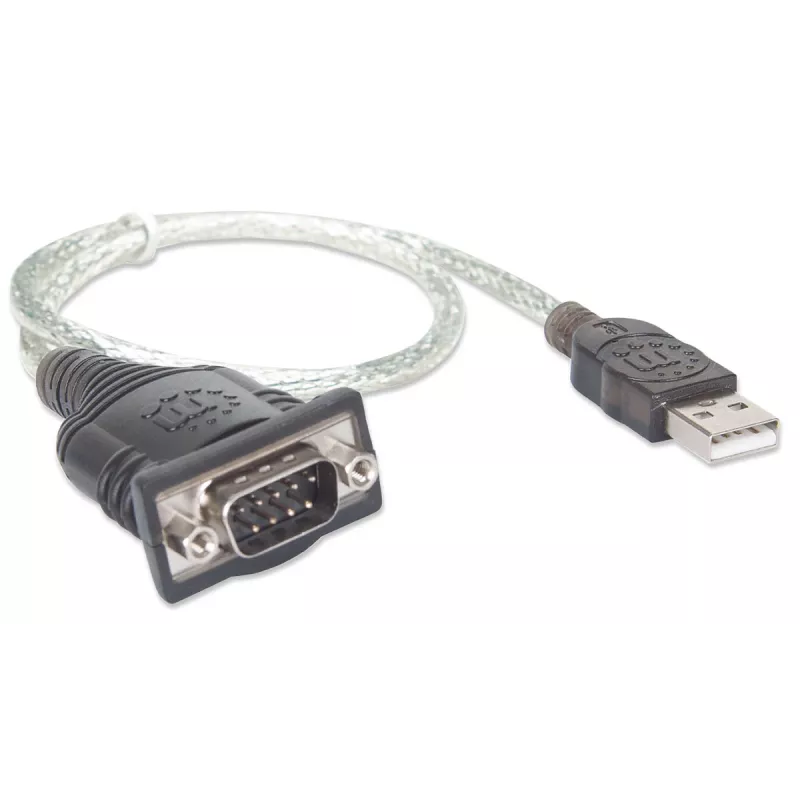 Manhattan USB-A auf Seriell Konverterkabel, 45 cm, Stecker auf Stecker, Seriell/RS232/COM/DB9, Prolific PL-2303RA Chipsatz, schwarz/silbernes Kabel, drei Jahre Garantie, Äquivalent zu ICUSB232V2