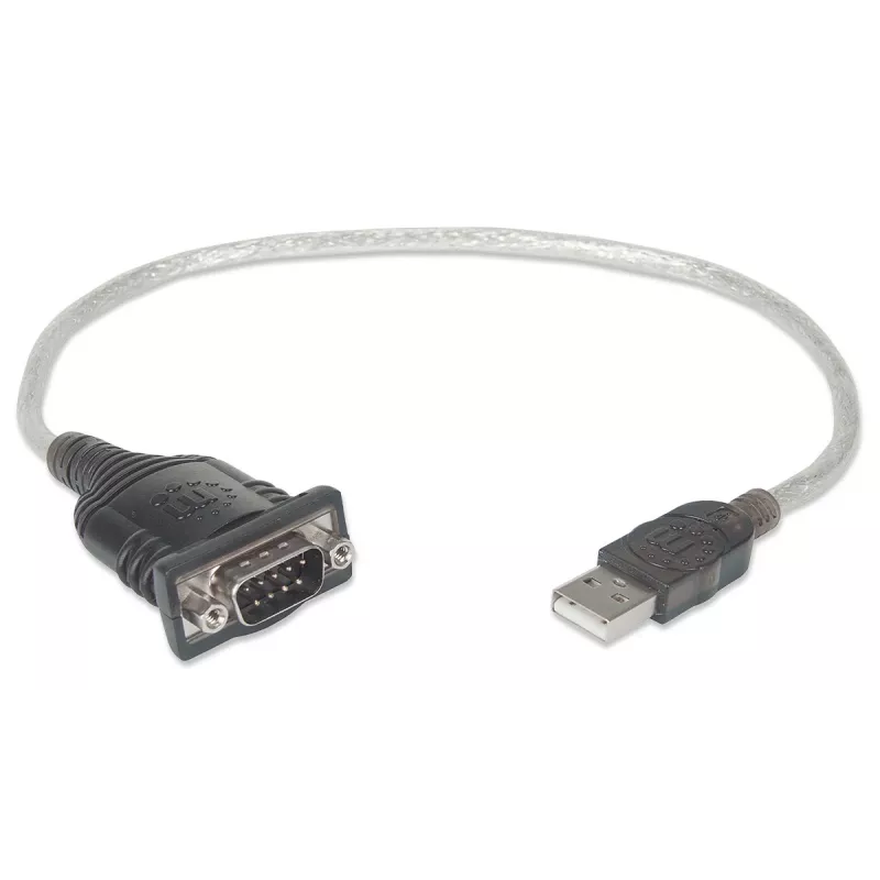 Manhattan USB-A auf Seriell Konverterkabel, 45 cm, Stecker auf Stecker, Seriell/RS232/COM/DB9, Prolific PL-2303RA Chipsatz, schwarz/silbernes Kabel, drei Jahre Garantie, Äquivalent zu ICUSB232V2