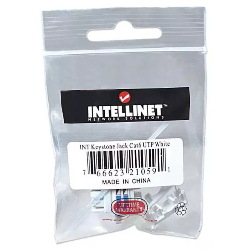 Intellinet Keystone Jack, Cat6, UTP, LSA, Weiß, Flach, Weiß, RJ-45, Buchse, 22/26, Cat6