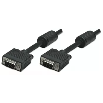 Manhattan VGA-Monitorkabel (mit Ferritkernen), 10 m, Schwarz, Stecker auf Stecker, HD15, Kabel mit höherer SVGA-Spezifikation (vollständig kompatibel), Abschirmung mit Ferritkernen hilft, elektromagnetische Störungen zu minimieren und die Videoübertragung zu verbessern, lebenslange Garantie