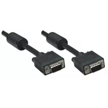 Manhattan VGA-Monitorkabel (mit Ferritkernen), 10 m, Schwarz, Stecker auf Stecker, HD15, Kabel mit höherer SVGA-Spezifikation (vollständig kompatibel), Abschirmung mit Ferritkernen hilft, elektromagnetische Störungen zu minimieren und die Videoübertragung zu verbessern, lebenslange Garantie