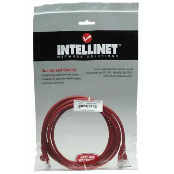 Intellinet Netzwerk-Patchkabel, Cat5e, 5 m, Rot, CCA, U/UTP, PVC, RJ45, vergoldete Kontakte, rastnasenfrei, Knickschutztülle, lebenslange Garantie