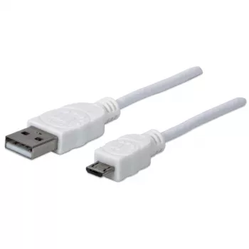 Manhattan USB-A auf Micro-USB-Kabel, 1,8 m, Stecker auf Stecker, 480 Mbit/s (USB 2.0), Hi-Speed USB, Weiß, lebenslange Garantie