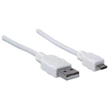 Manhattan USB-A auf Micro-USB-Kabel, 1,8 m, Stecker auf Stecker, 480 Mbit/s (USB 2.0), Hi-Speed USB, Weiß, lebenslange Garantie