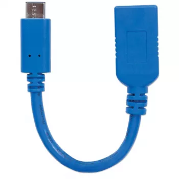 Manhattan USB-C-auf-USB-A-Kabel, 15 cm, Stecker auf Buchse, 5 Gbit/s (USB 3.2 Gen1, auch bekannt als USB 3.0), 3A (Schnellladung), SuperSpeed USB, Blau, lebenslange Garantie, entspricht USB31CAADP (außer Farbe)
