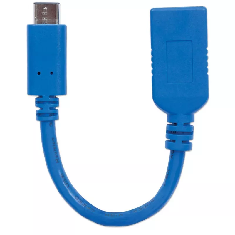 Manhattan USB-C-auf-USB-A-Kabel, 15 cm, Stecker auf Buchse, 5 Gbit/s (USB 3.2 Gen1, auch bekannt als USB 3.0), 3A (Schnellladung), SuperSpeed USB, Blau, lebenslange Garantie, entspricht USB31CAADP (außer Farbe)